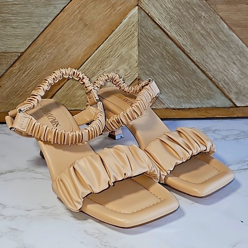 DREAM PAIRS Aphrodite Ruched Square Toe Kitten Heel Sandals